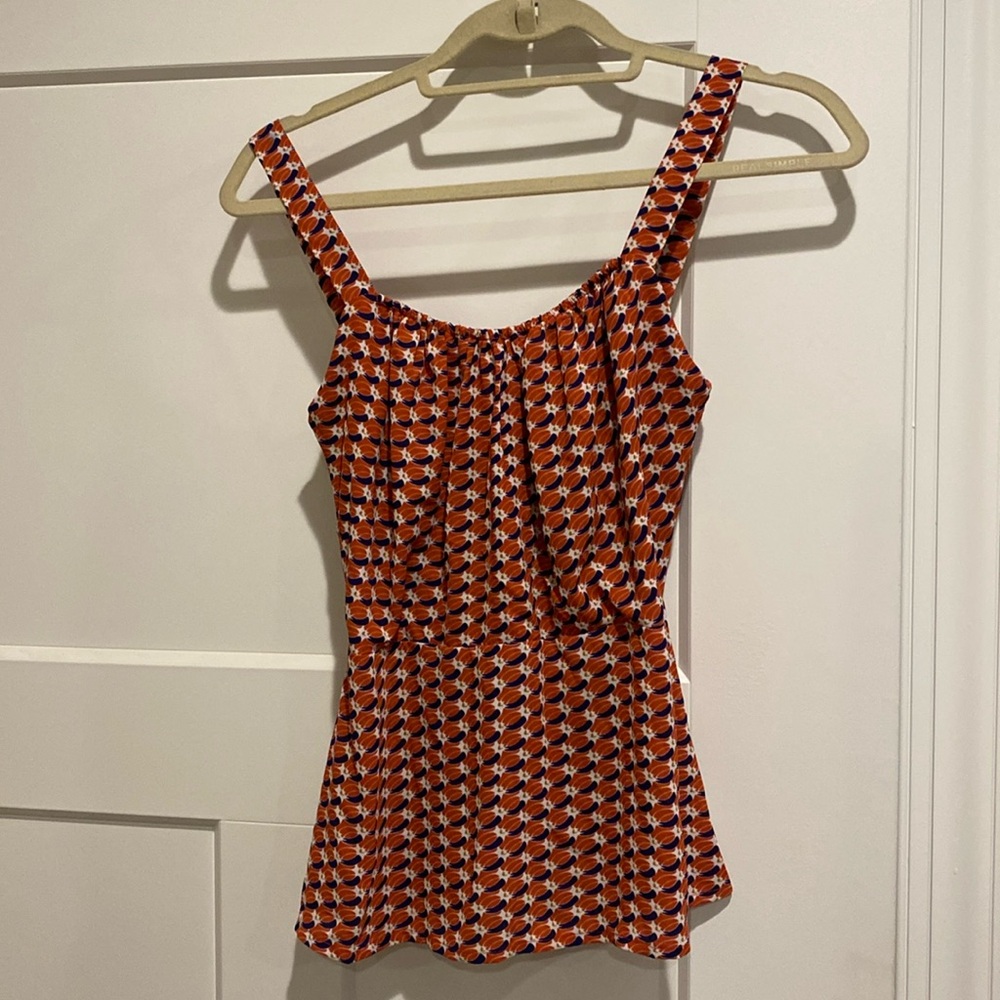 Cabi top, red/orange with blue and white, Size 4